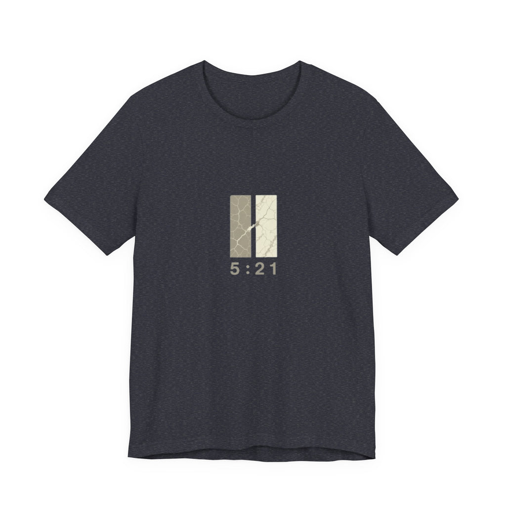 The Great Exchange 2 Corinthians 5:21 Tee in Black Heather — front view showing Great Exchange gospel graphic, Christian faith tee by 4HG
