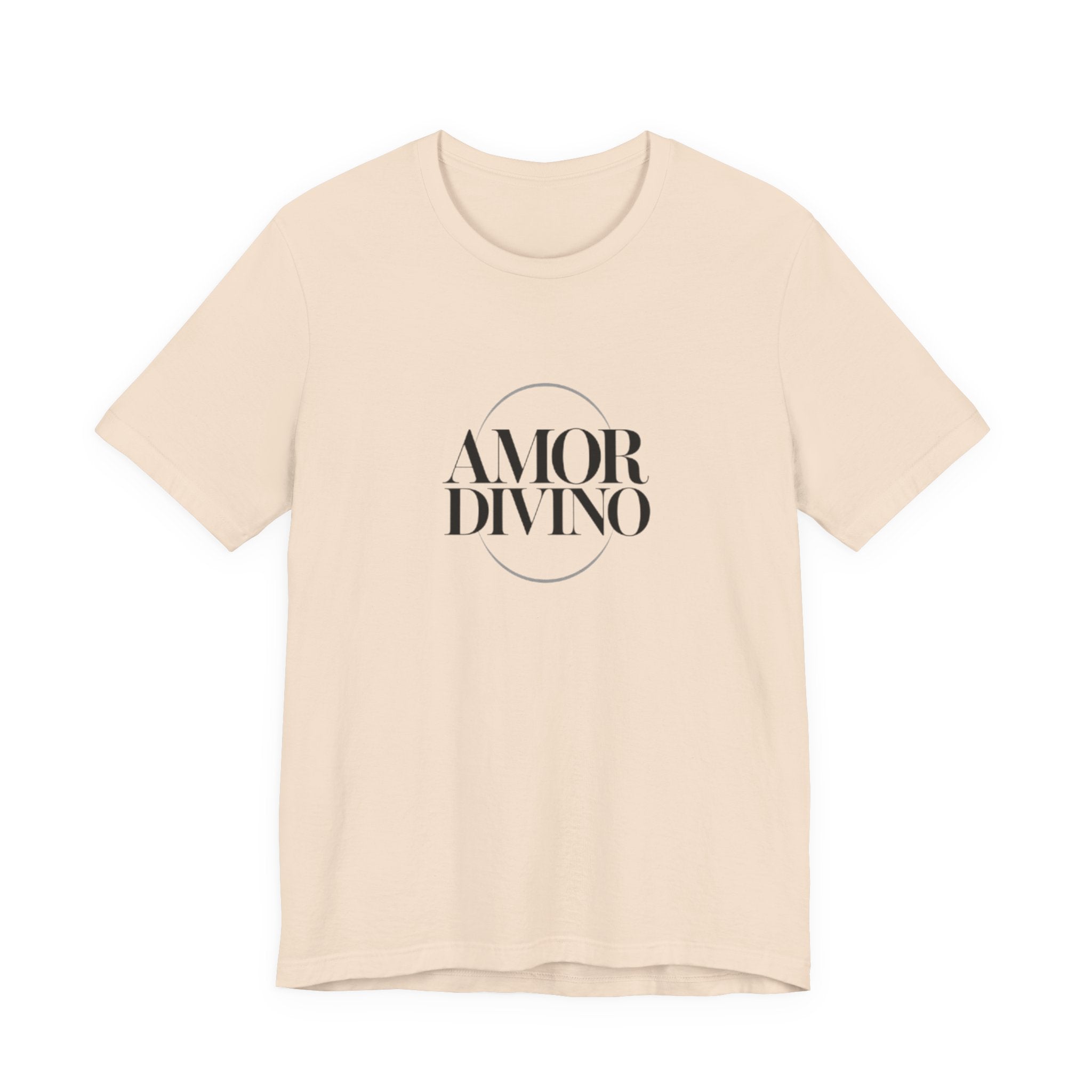 Beige t-shirt with 'AMOR DIVINO' text on a white background