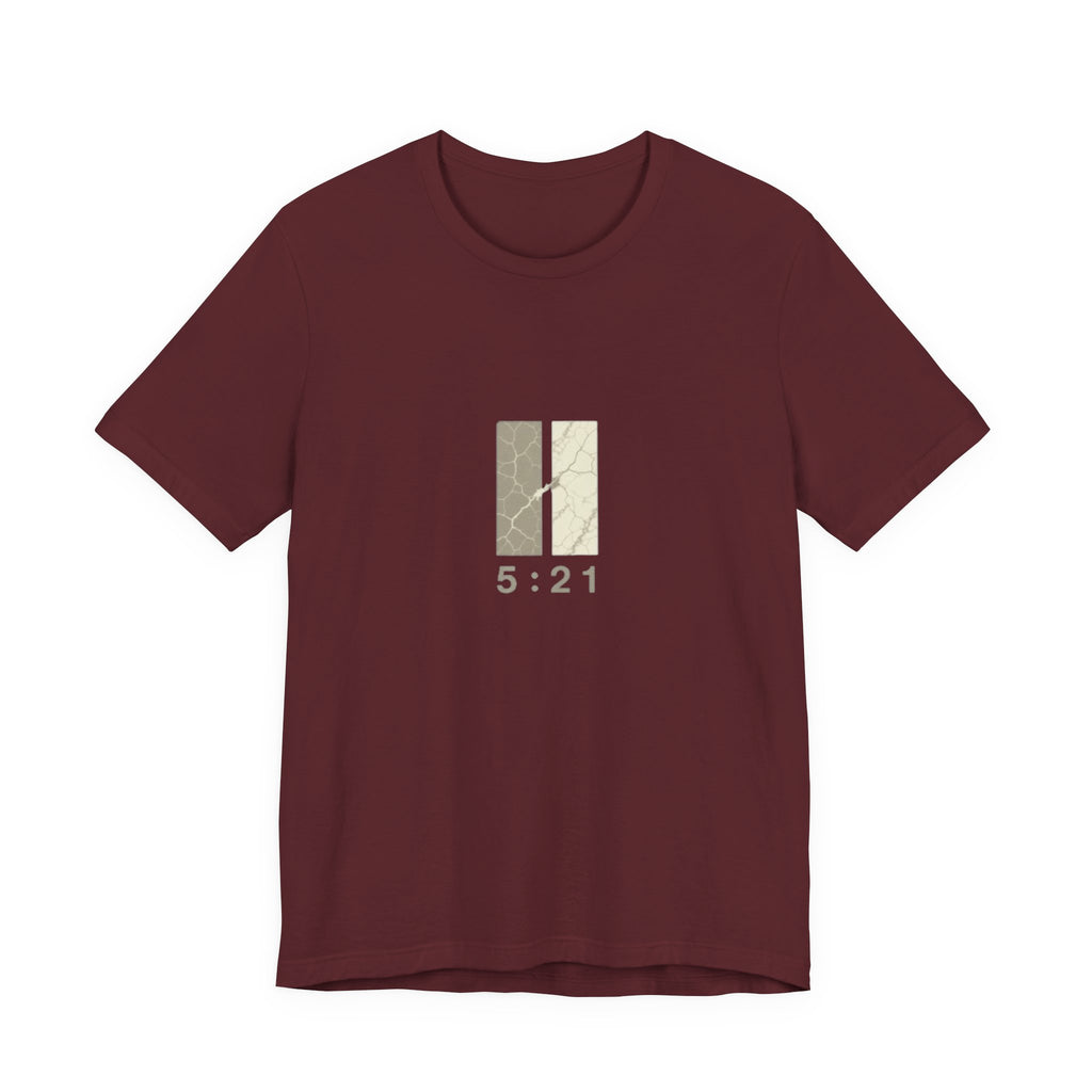 The Great Exchange 2 Corinthians 5:21 Tee in Maroon — front view showing Great Exchange gospel graphic, Christian faith tee by 4HG