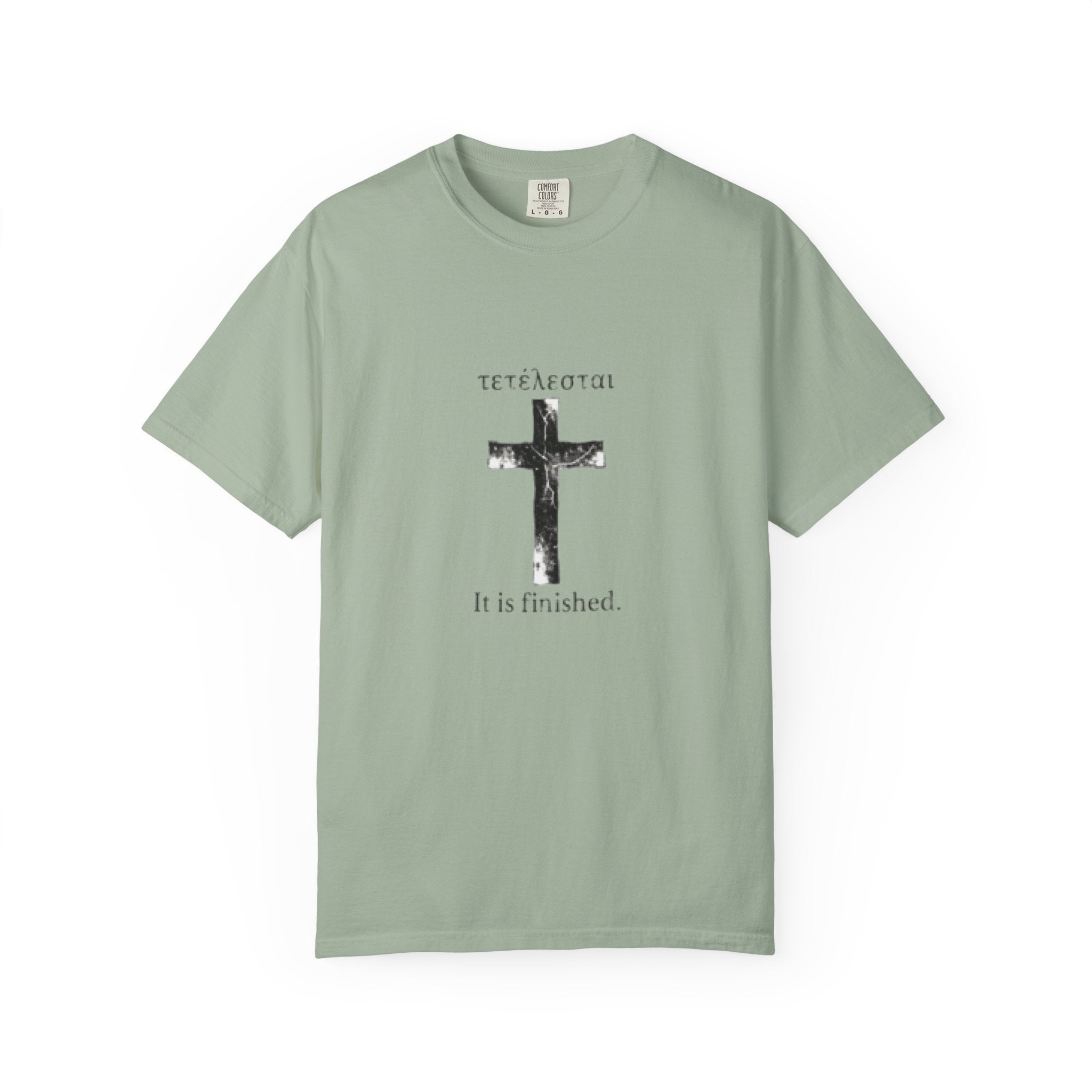 It Is Finished Cross T-Shirt — Greek "Tetelestai" Christian Tee