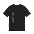 Sola Fide Vertical Logo Tee in Black — front view showing Faith Alone Reformation graphic, Ephesians 2:8-9 Christian tee by 4HG