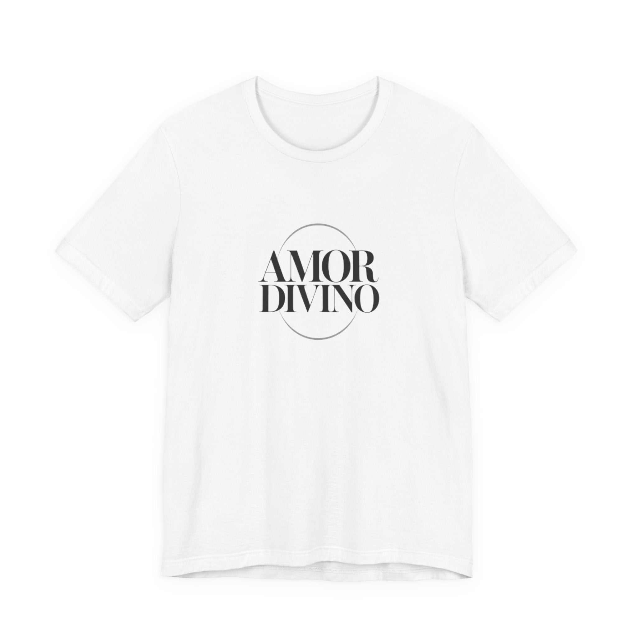 White t-shirt with 'AMOR DIVINO' text on a white background