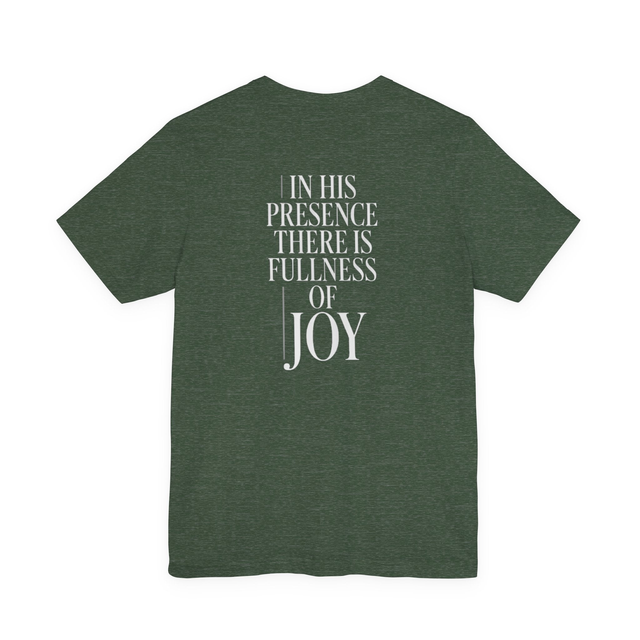 Green t-shirt with motivational quote on the back against a white background