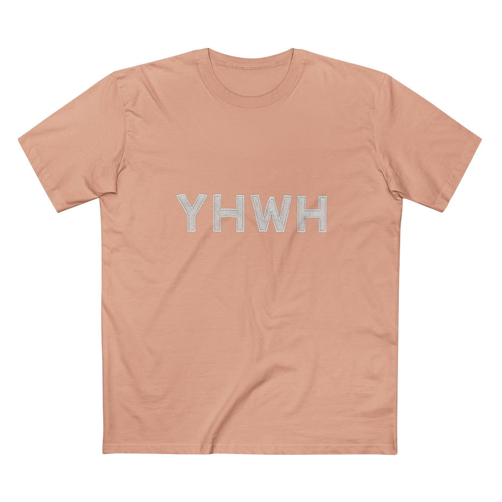 YHWH Tee in Pale Pink — front view showing sacred Hebrew name of God design, Exodus 3:14 faith tee by 4HG
