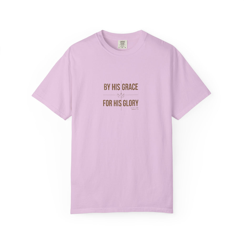 Light purple t-shirt with text on a white background