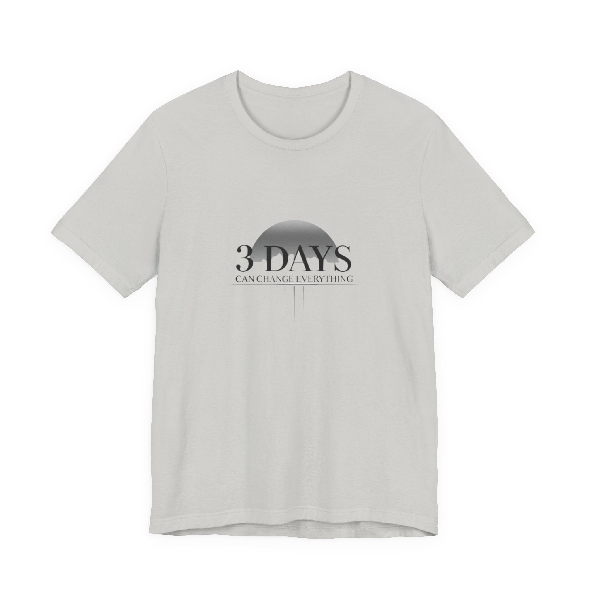 Light gray t-shirt with '3 Days' graphic on a white background