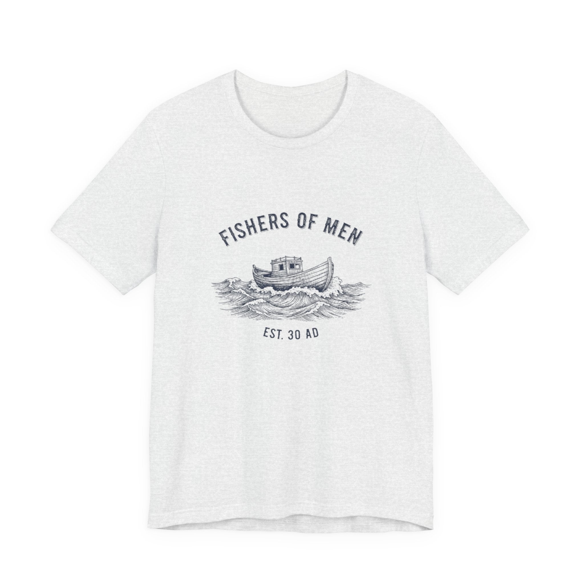 White t-shirt with black graphic design on a white background