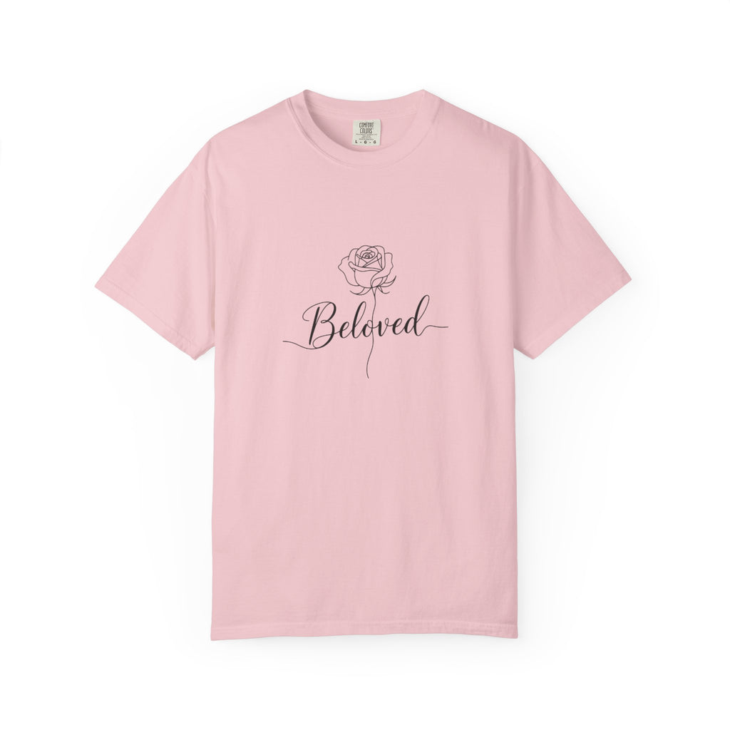 Beloved Script Rose Christian T-Shirt — Faith Floral Graphic Tee