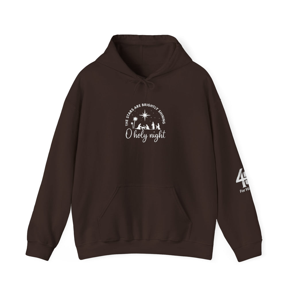 Brown hoodie with white text and design on a white background