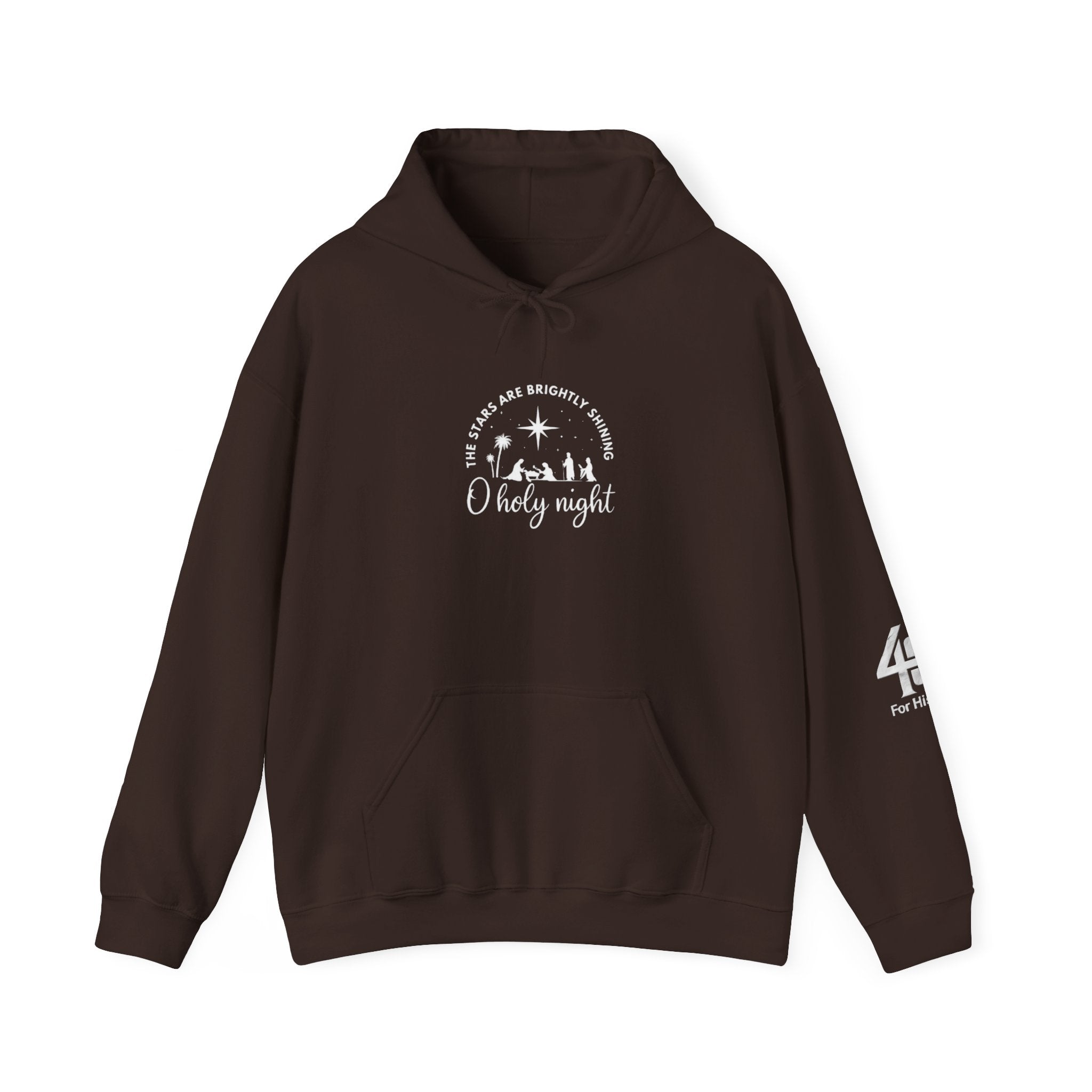 Brown hoodie with white text and design on a white background