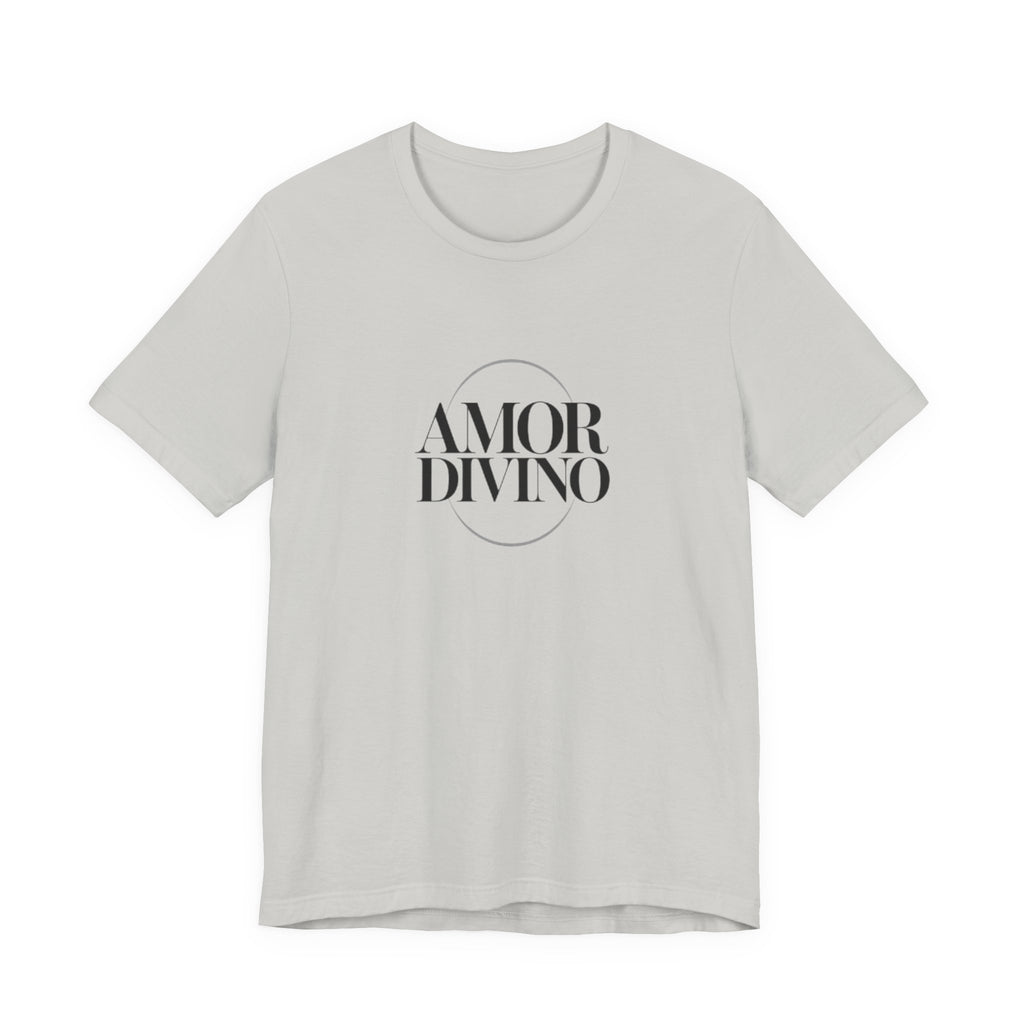 Gray t-shirt with 'AMOR DIVINO' text on a white background