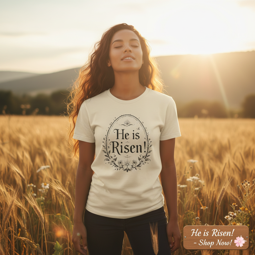 He Is Risen Christian T-Shirt - Easter Resurrection Faith Tee