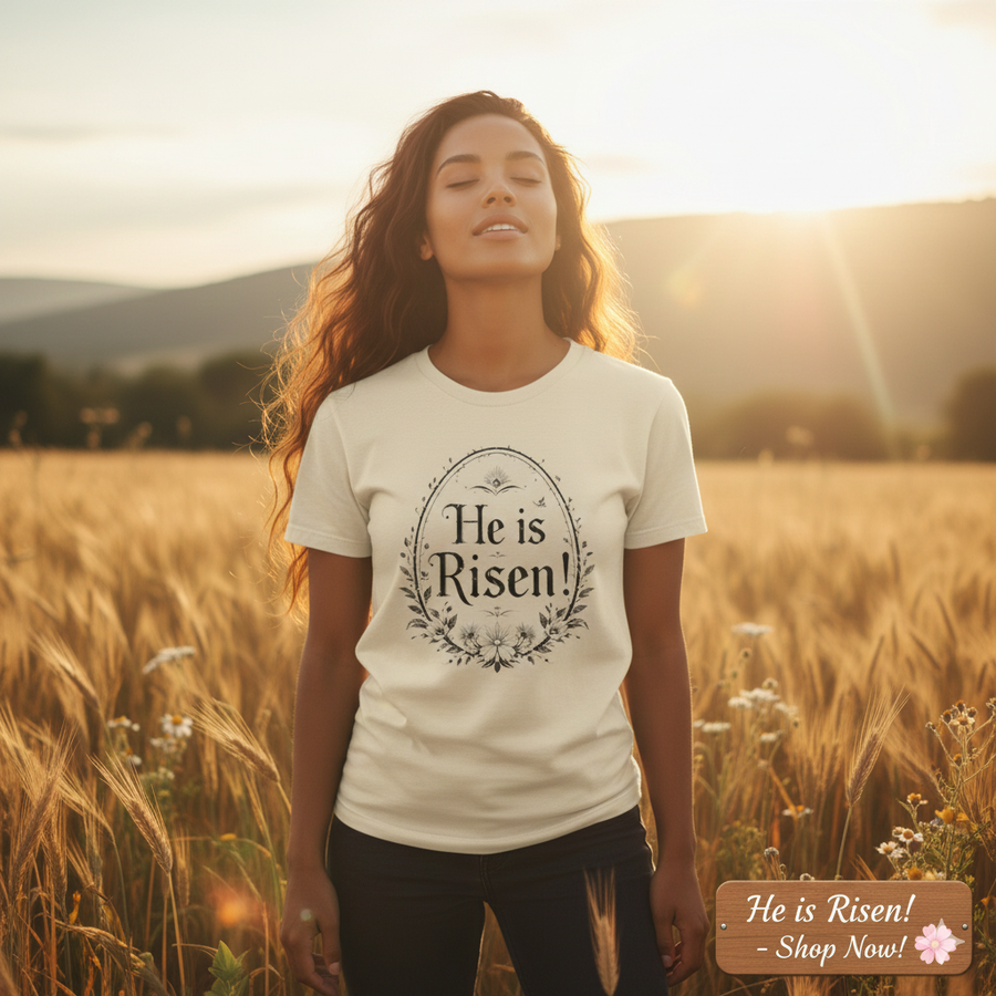 He Is Risen Christian T-Shirt - Easter Resurrection Faith Tee