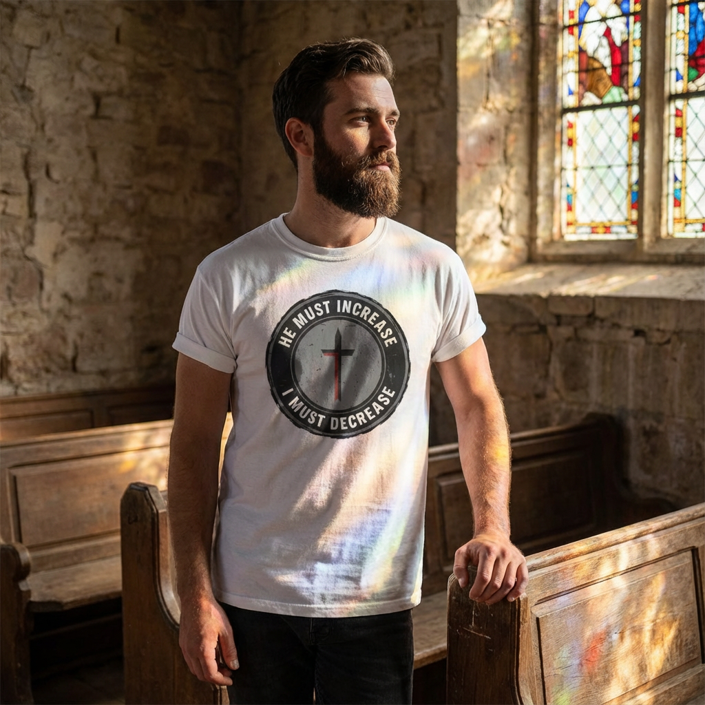 He Must Increase I Must Decrease T-Shirt — Christian Cross Faith Graphic Tee
