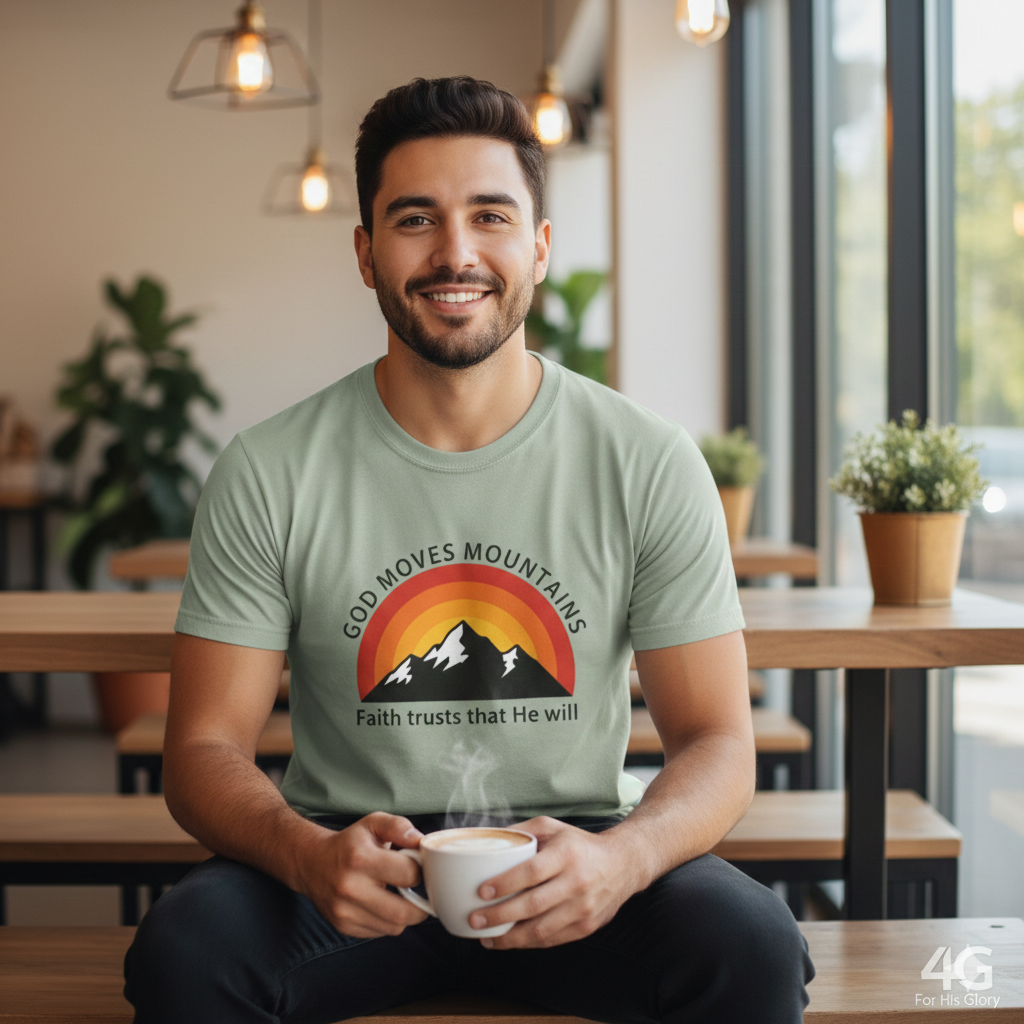 God Moves Mountains T-Shirt — Faith Trusts That He Will Christian Tee