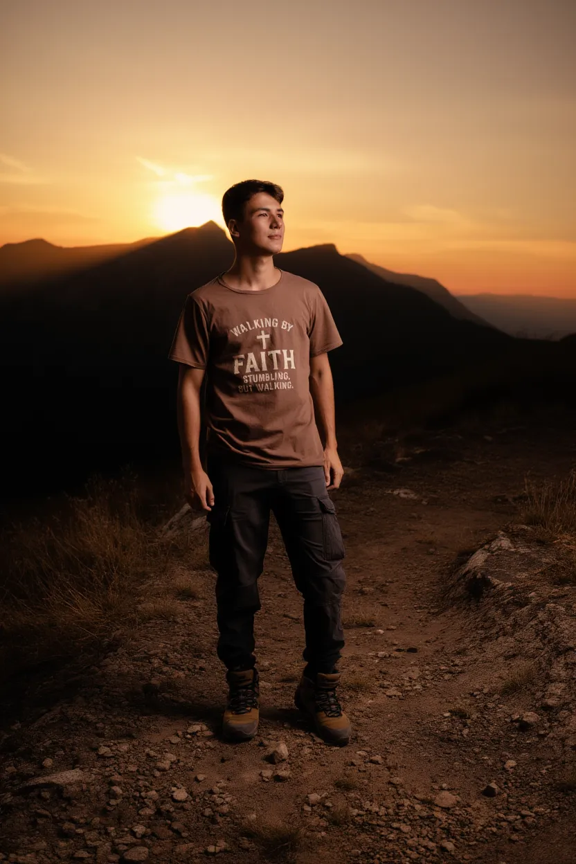 Walking by Faith Christian T-Shirt — "Walking by Faith, Stumbling but Walking" Inspirational Tee