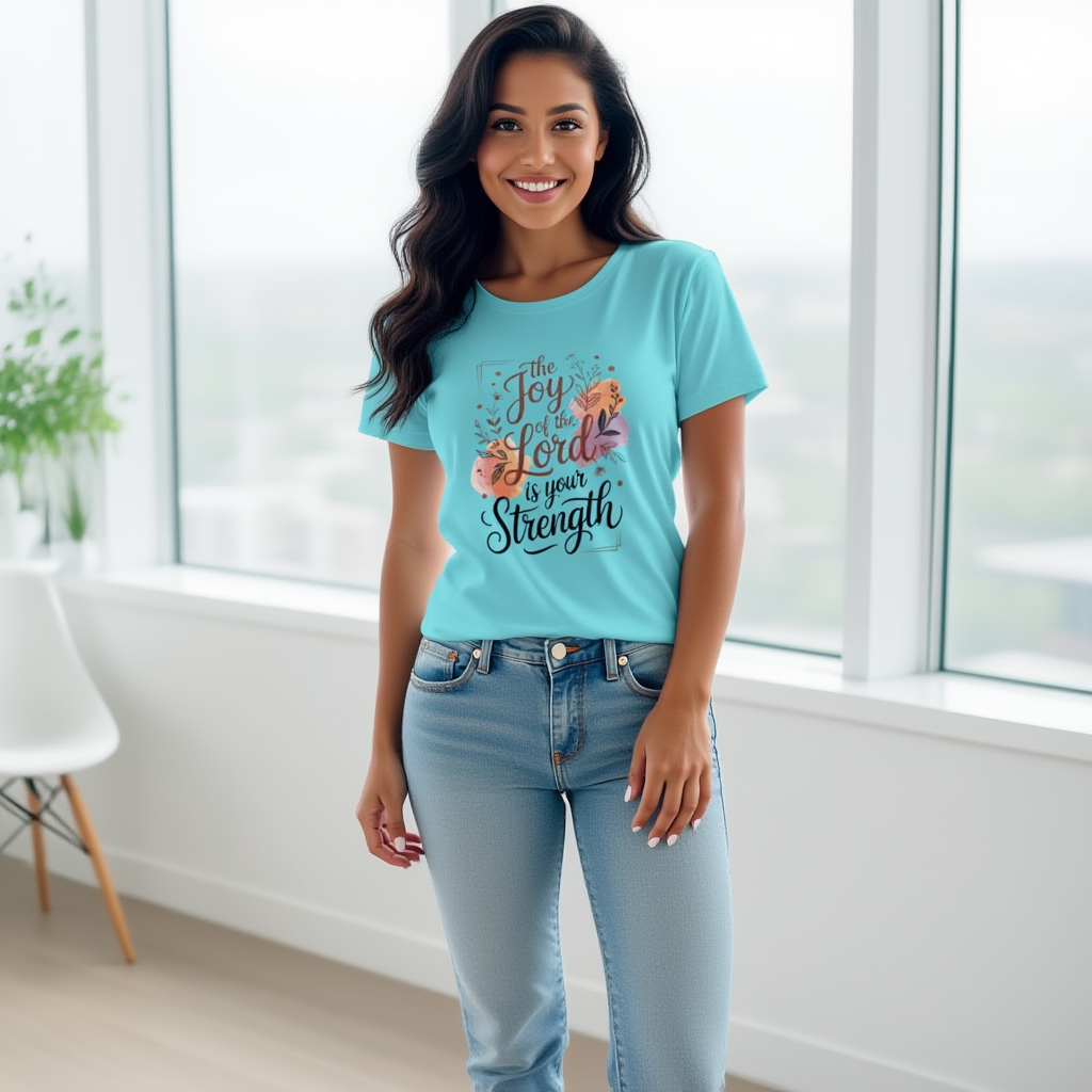 Joy of the Lord Christian T-Shirt - Nehemiah 8:10 Floral Faith Tee