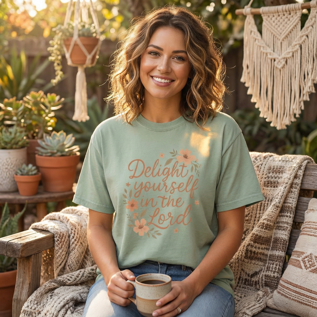 Delight Yourself in the Lord Floral T-Shirt — Faith-Based Christian Tee