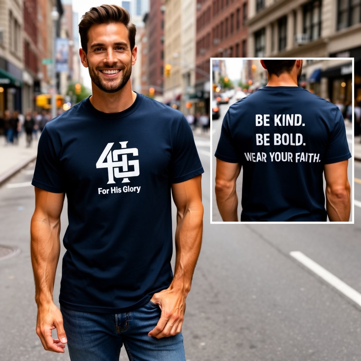 Navy t shirt printed front and back
