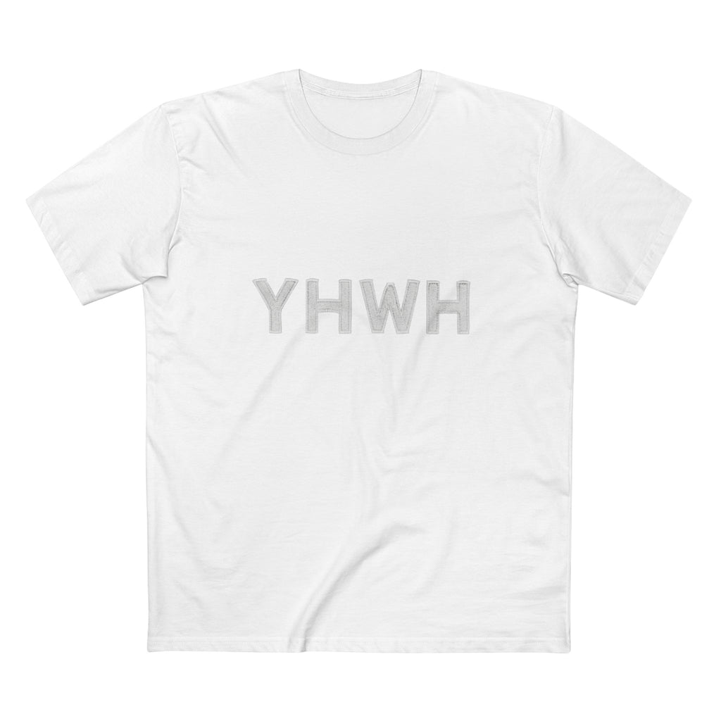 YHWH Tee in White — front view showing sacred Hebrew name of God design, Exodus 3:14 faith tee by 4HG