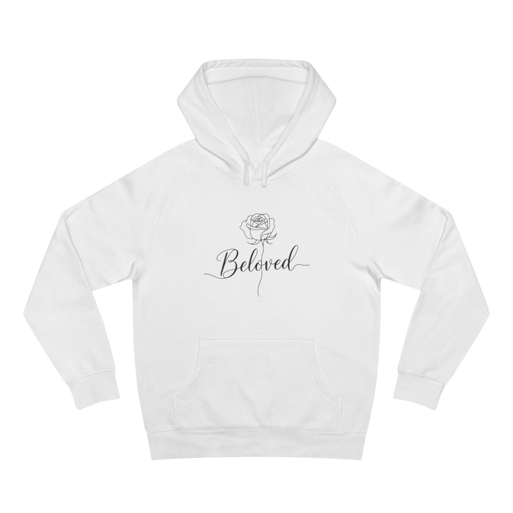 Beloved Rose Hoodie — Minimal Script Floral Pullover Sweatshirt