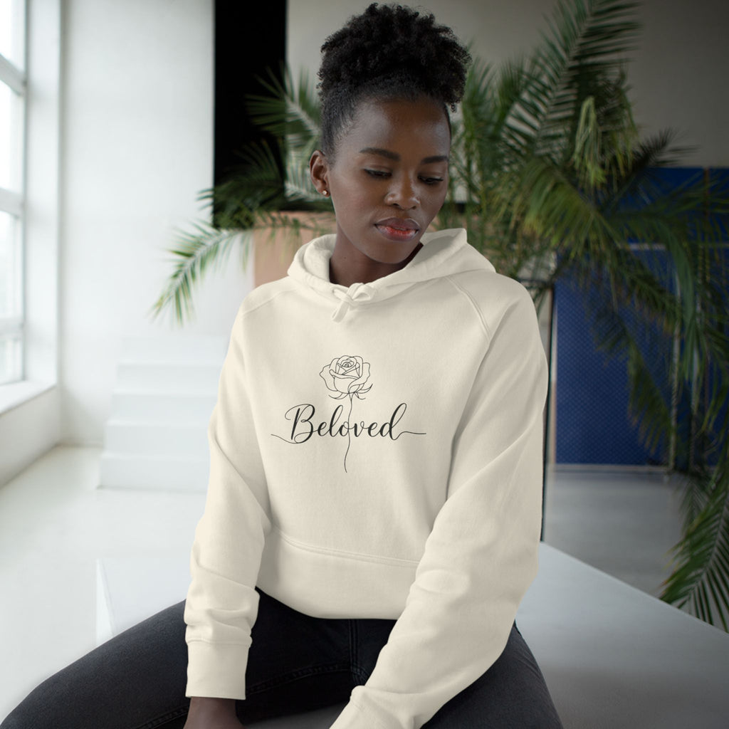Beloved Rose Hoodie — Minimal Script Floral Pullover Sweatshirt