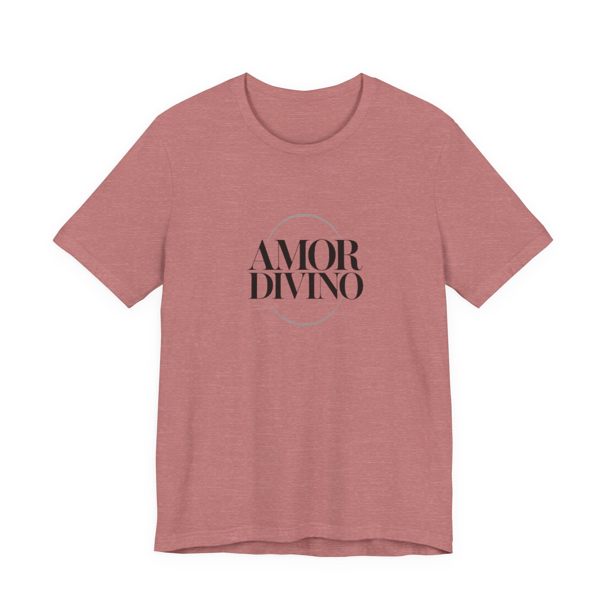 Pink t-shirt with 'AMOR DIVINO' text on a white background