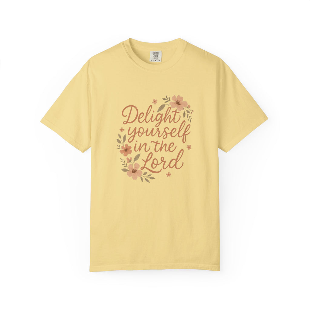 Delight Yourself in the Lord Christian T-Shirt - Psalm 37:4 Floral Comfort Colors Tee