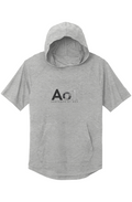 Audience of One Short Sleeve Hoodie in Light Grey Heather — front view showing Colossians 3:23 Audience of One gospel graphic, performance faith-based short sleeve hoodie by 4HG