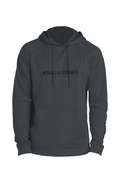 With All His Strength Hoodie in Iron Grey — front view showing Colossians 1:29 With All His Strength graphic, premium Christian fleece pullover by 4HG