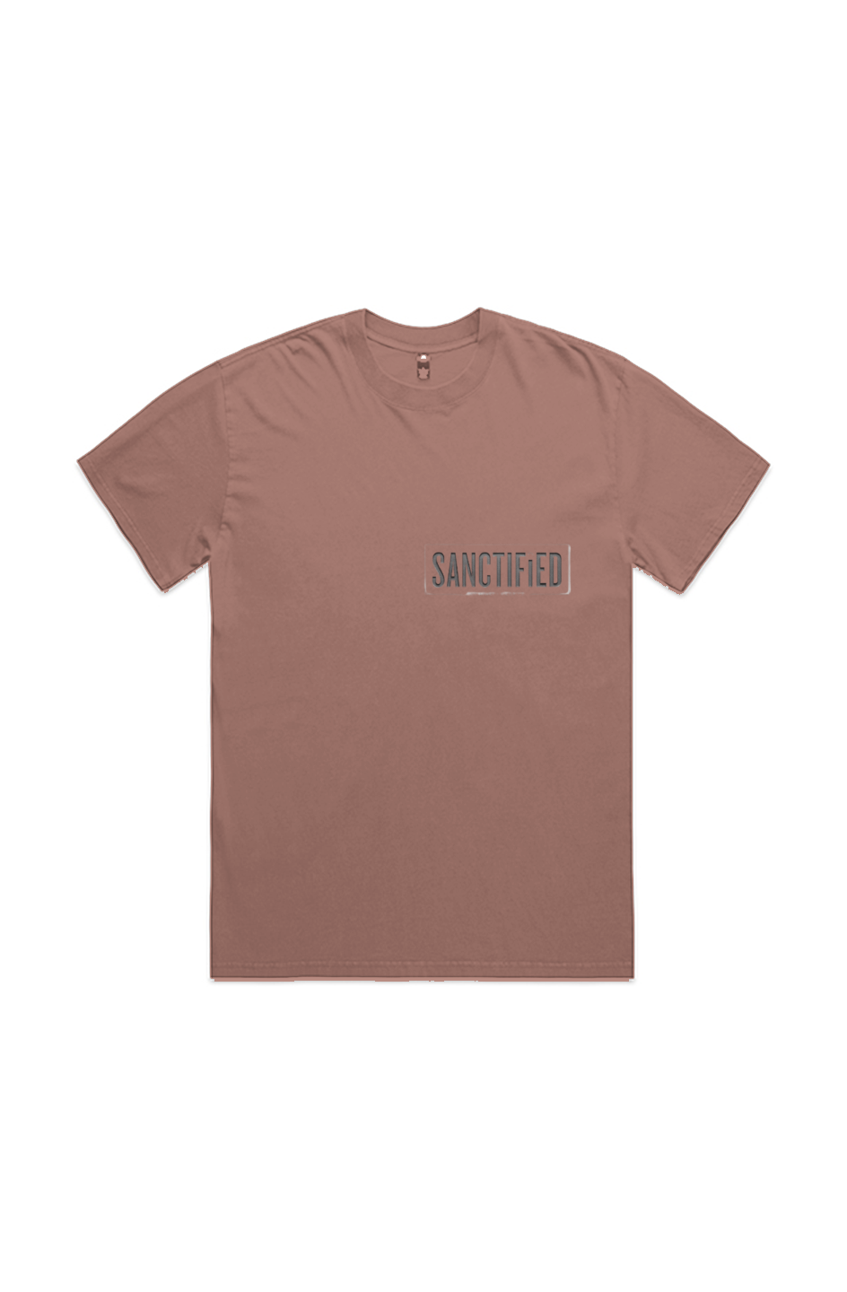 Sanctified Heavy Faded Tee in Faded Pink — front view showing Sanctified theology graphic, 7.1 oz 100% carded cotton heavyweight vintage faded Christian tee by 4HG