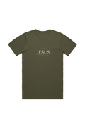 The Name Above Every Name Faded Tee in Faded Army — front view showing Philippians 2:9-11 Name Above Every Name graphic, garment-washed Christian tee by 4HG