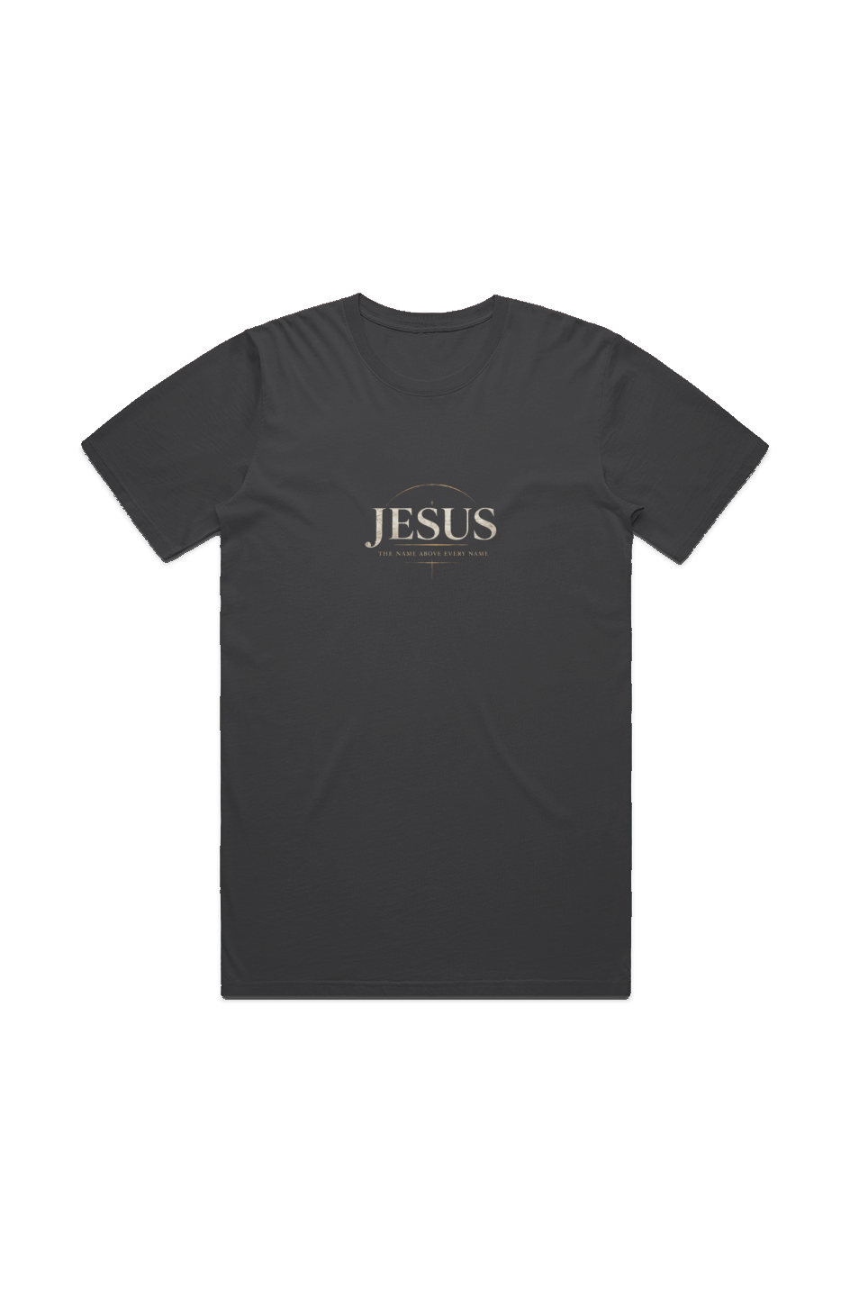 The Name Above Every Name Faded Tee in Faded Black — front view showing Philippians 2:9-11 Name Above Every Name graphic, garment-washed Christian tee by 4HG