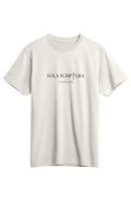Front view of the Sola Scriptura tee showing Scripture-based design — made-to-order Christian apparel by 4HG