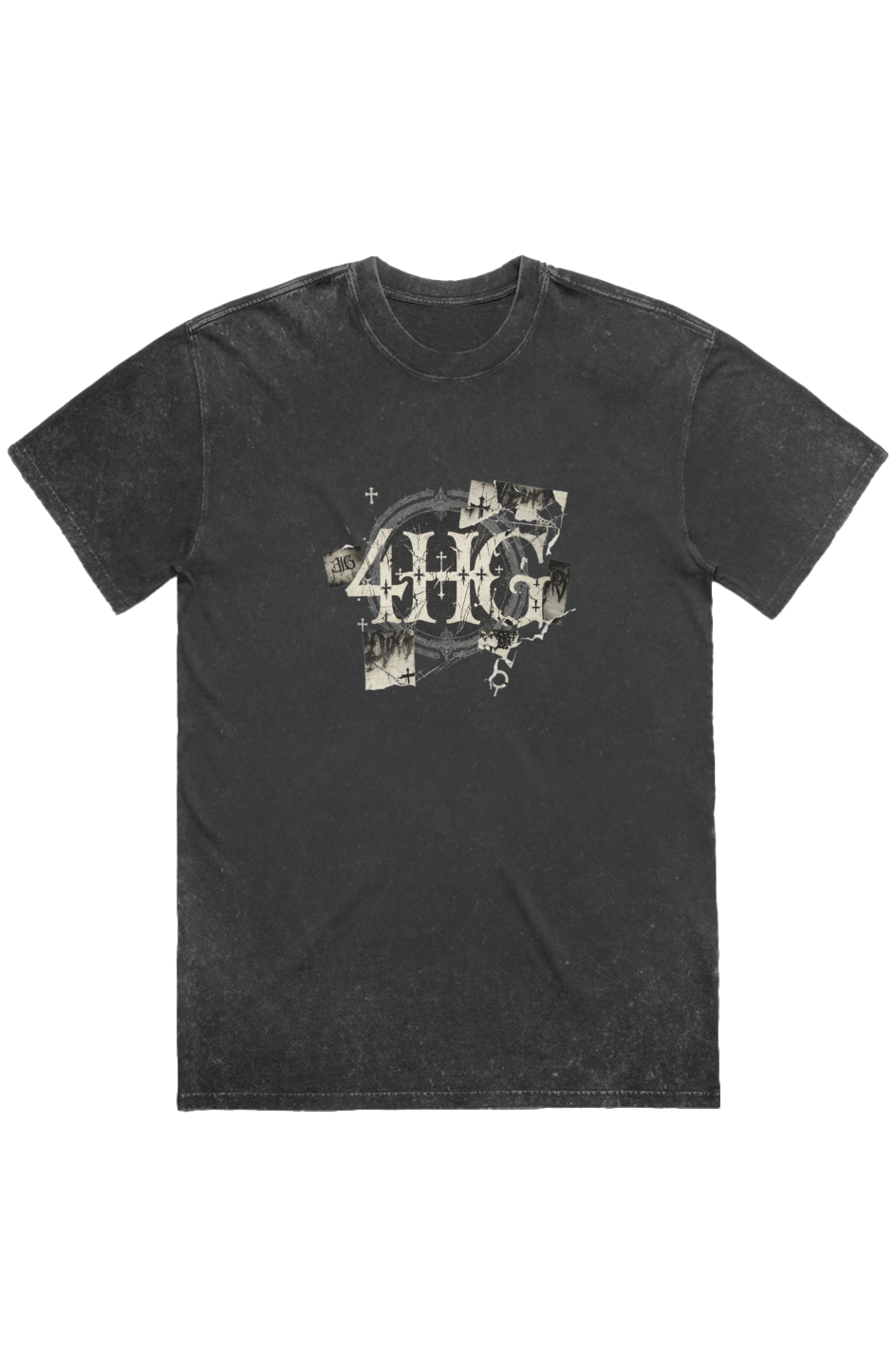 Redemption black stone wash heavy tee – front view, premium garment-dyed Christian t-shirt