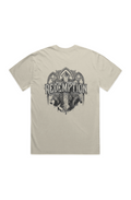 Redemption Gothic faded ecru heavy tee – back view, theology-inspired apparel by For His Glory