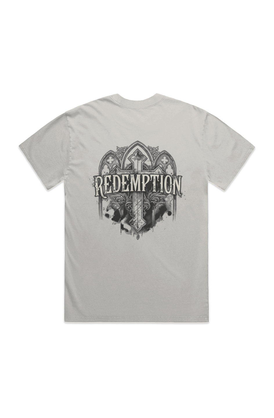 Redemption Gothic faded bone heavy tee – back view, Christian t-shirt by 4HG