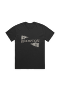 Redemption Street faded black heavy tee – front view, premium garment-dyed Christian t-shirt