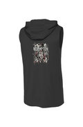 Redemption Sleeveless Hoodie in Black — back view showing design detail, lightweight UPF 30 PosiCharge performance faith-based hoodie by 4HG