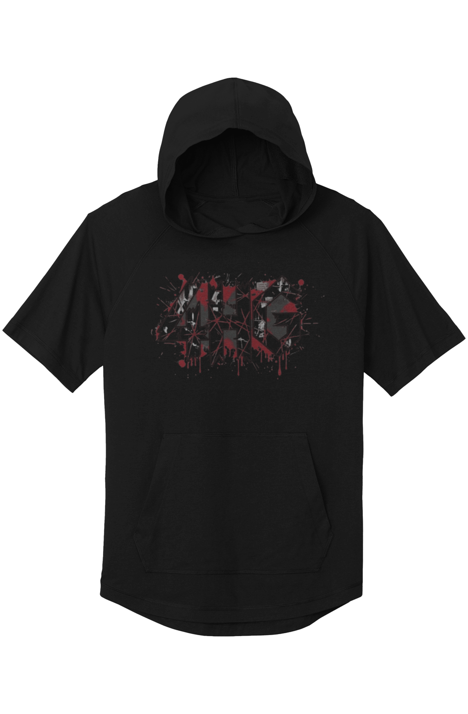 Redemption Punk Short Sleeve Hoodie in Black Triad Solid — front view showing Redemption gospel graphic, lightweight PosiCharge performance faith-based hoodie by 4HG