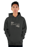 Redemption Pullover Hoodie in Charcoal — front view showing Redemption gospel graphic, 80% ring-spun cotton premium faith-based hoodie by 4HG