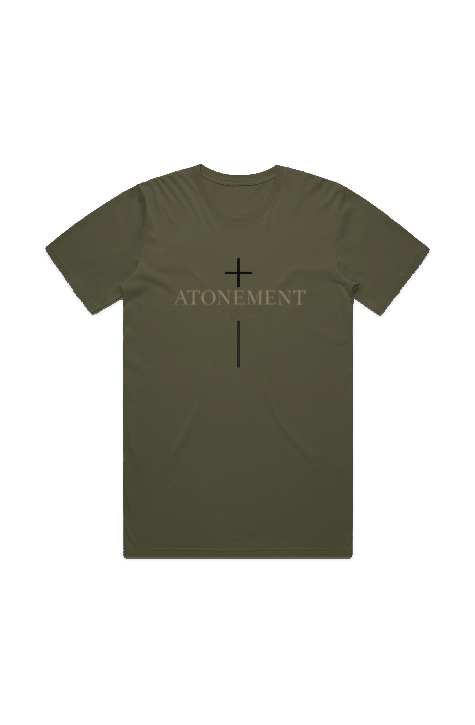 Atonement 1 John 2:2 Faded Tee in Faded Army — front view showing 1 John 2:2 atonement scripture graphic, garment-washed Christian tee by 4HG