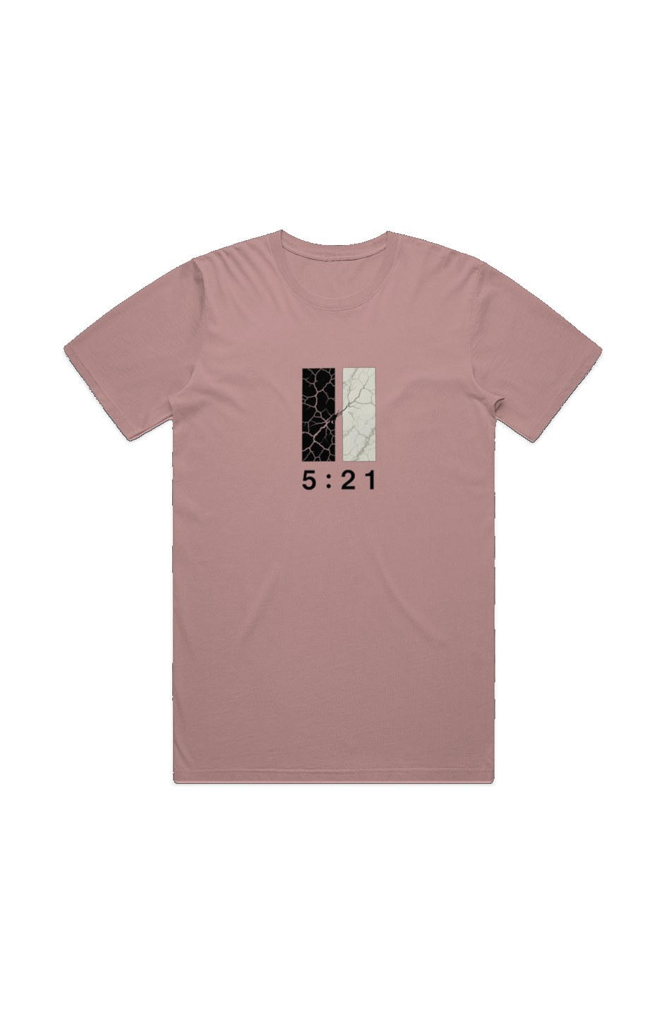 The Great Exchange Men's Staple Faded Tee in Faded Rose — front view showing 2 Corinthians 5:21 Great Exchange gospel graphic, garment-washed Christian tee by 4HG