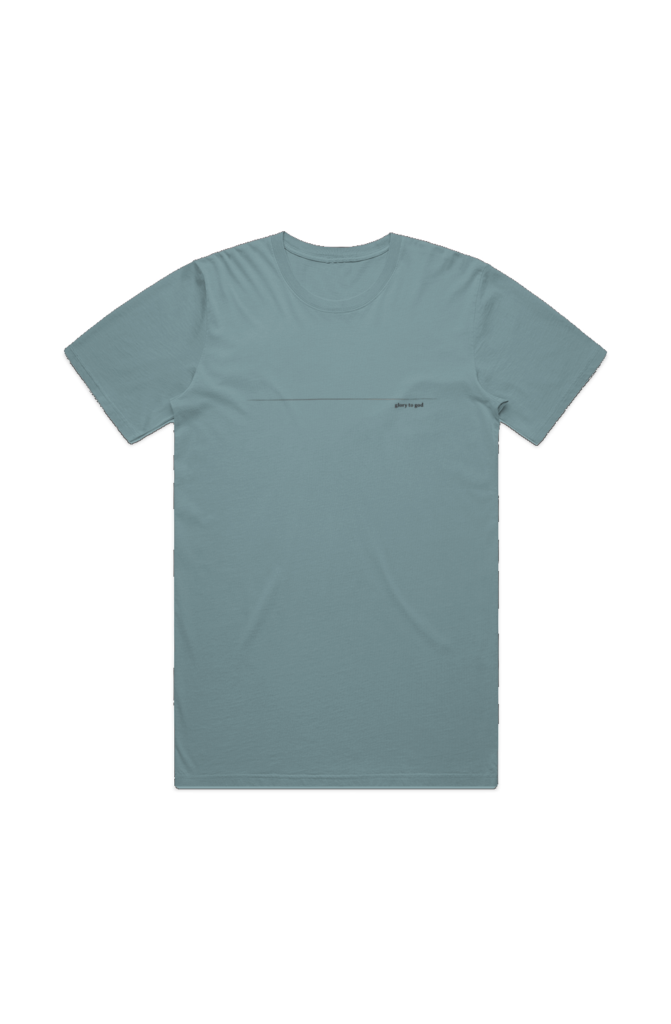 Glory to God Men's Staple Faded Tee in Faded Slate — front view showing Psalm 115:1 Soli Deo Gloria scripture graphic, garment-dyed Christian tee by 4HG