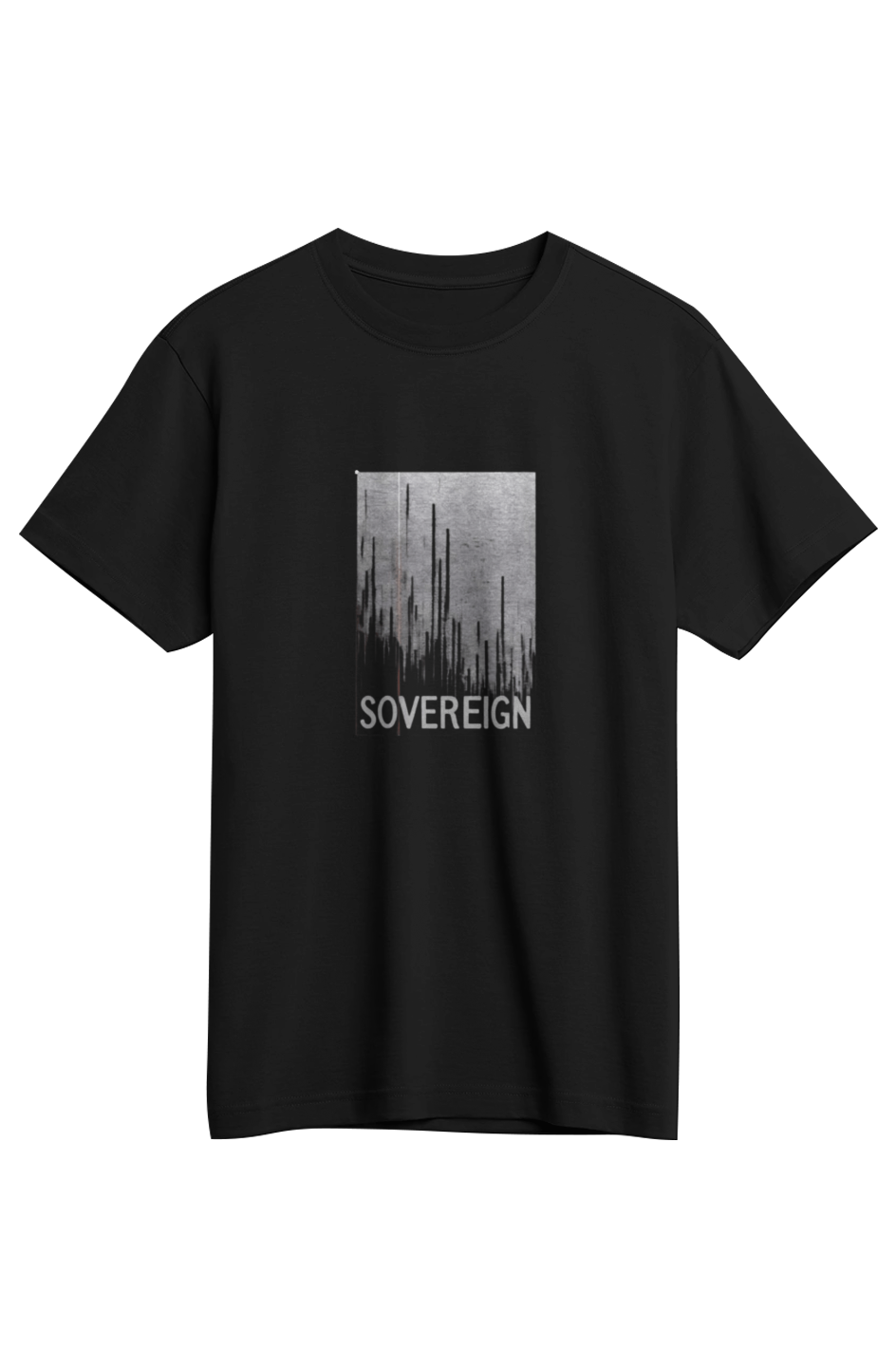 Sovereign Supima Tee in Black — back view showing Isaiah 46:10 God's sovereignty scripture design, premium Supima cotton Christian tee by 4H