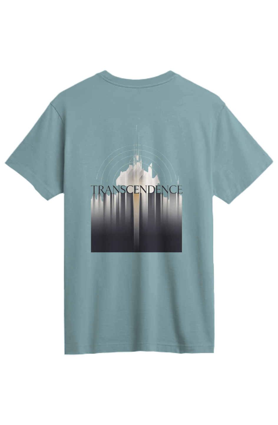 Transcendence Supima Tee in Baltic — back view showing Isaiah 55:8-9 theology text, premium Supima cotton Christian tee by 4HG
