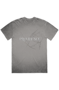 Providence Heavy Tee in Grey Stone — front view showing Romans 8:28 Providence scripture graphic, stone wash heavy Christian tee by 4HG