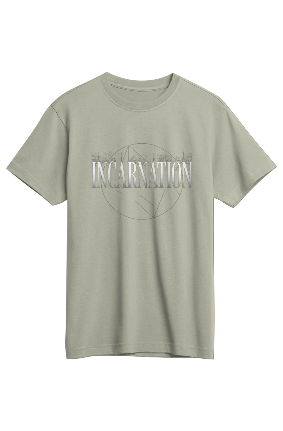 Incarnation Supima Tee in Meadow — front view showing John 1:14 The Word Became Flesh scripture graphic, premium Supima cotton Christian tee by 4HG