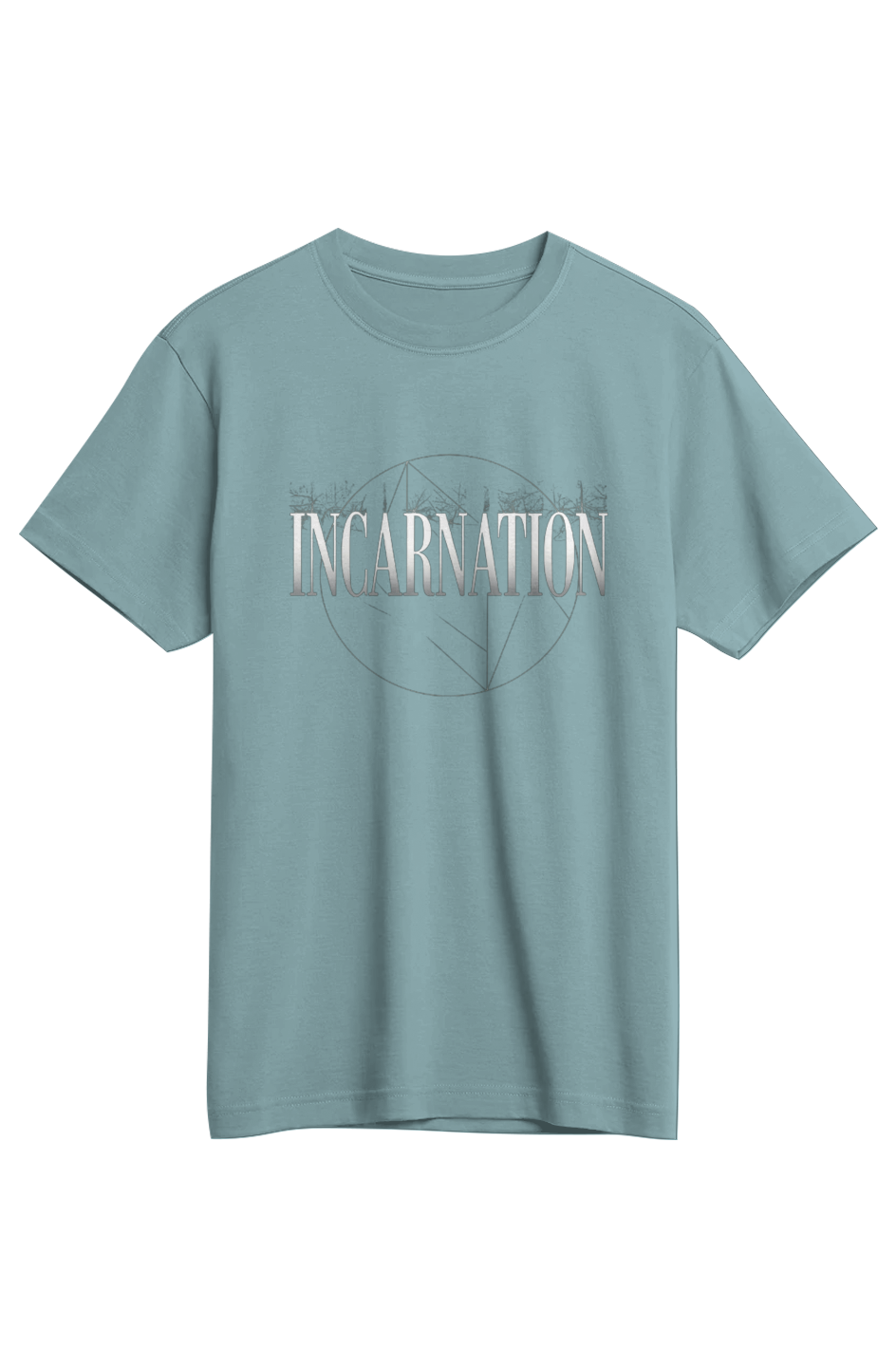 Incarnation Supima Tee in Baltic — front view showing John 1:14 The Word Became Flesh scripture graphic, premium Supima cotton Christian tee by 4HG
