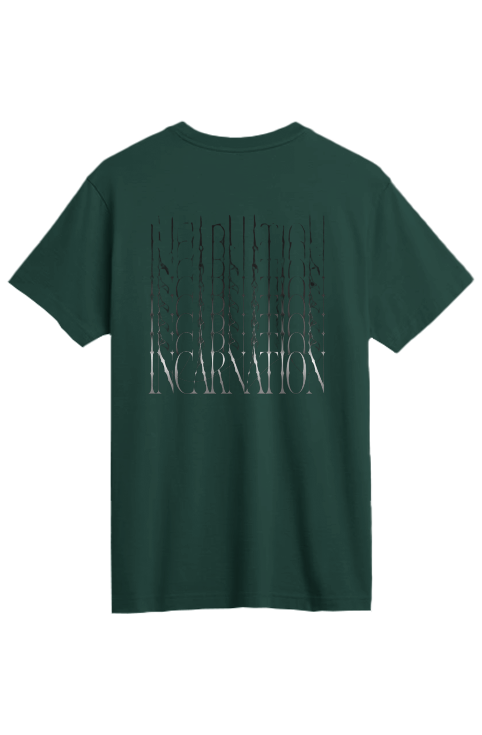 Incarnation (back) Supima Tee in Forest — back view showing full John 1:14 Incarnation theology text, premium Supima cotton Christian tee by 4HG